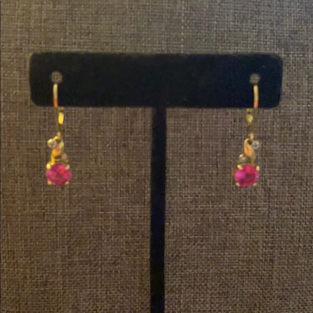 Ss Real Small Diamonds End Ruby Stone Earrings - image 1